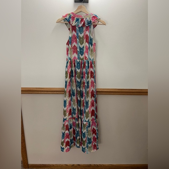 EUC Oliphant Metallic Gold Detail Teal Merritt Sleeveless Maxi Dress Size XS / S - Picture 3 of 8